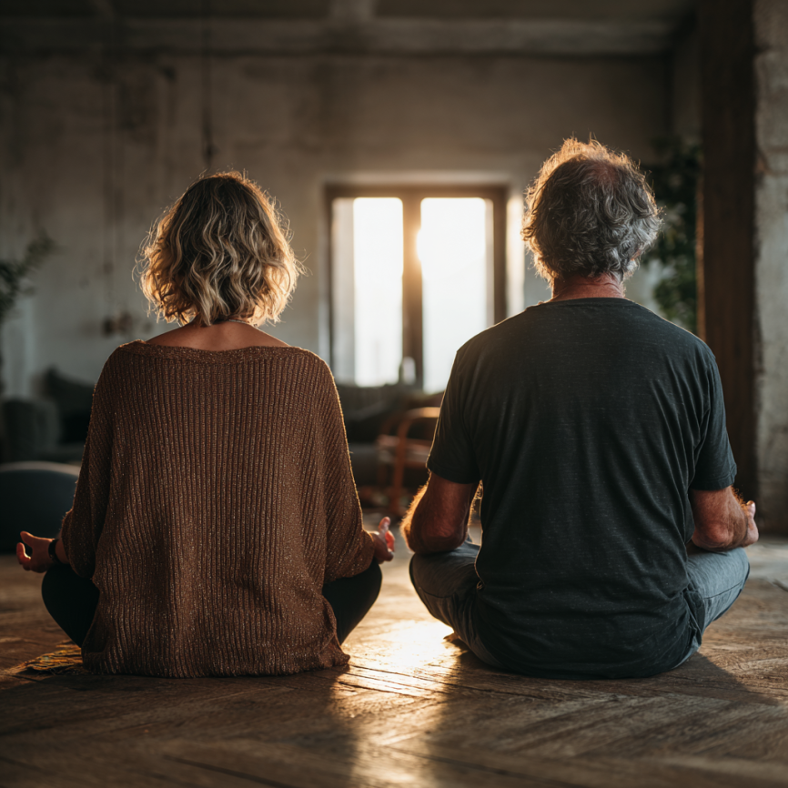 Група літніх людей на заняттях йоги